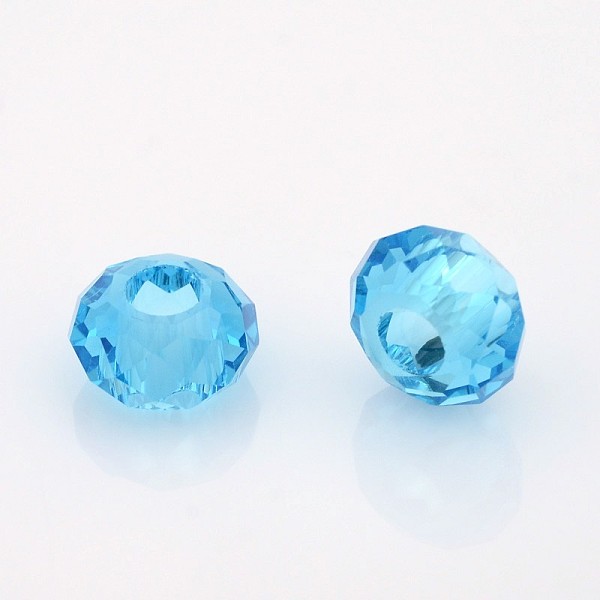 

PandaHall Faceted Glass Beads, Large Hole Rondelle Beads, Deep Sky Blue, 14x8mm, Hole: 6mm Glass Rondelle Blue