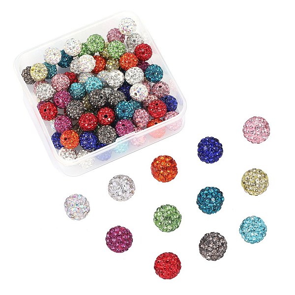 

PandaHall 60Pcs 12 Colors Polymer Clay Rhinestone Beads, Pave Disco Ball Beads, Grade A, Round, Mixed Color, 10mm, Hole: 1.8~2mm, 6 Rows..., Multicolor