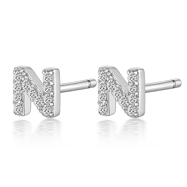 

PandaHall Rhodium Plated 925 Sterling Silver Initial Letter Stud Earrings, with Cubic Zirconia, Platinum, Letter N, 5x5mm Sterling Silver..., Clear