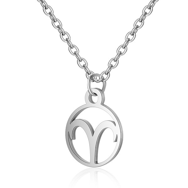 

PandaHall 201 Stainless Steel Pendants Necklaces, Flat Round with Constellations, Aries, 16.3 inch(40cm)x1mm 201 Stainless Steel Aries