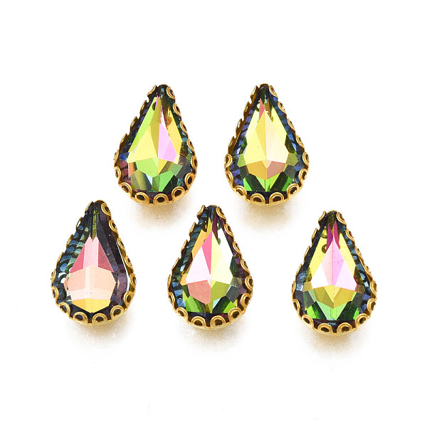 

PandaHall Sew on Rhinestone, Transparent Glass Rhinestones, with Iron Prong Settings, AB Color Plated, Faceted, Teardrop, Pink Plated..., Orange