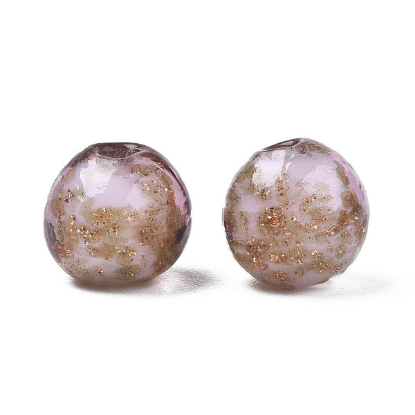 

PandaHall Handmade Gold Sand Lampwork Beads, Round, Rosy Brown, 9~10x9~10mm, Hole: 1.5mm Lampwork Round