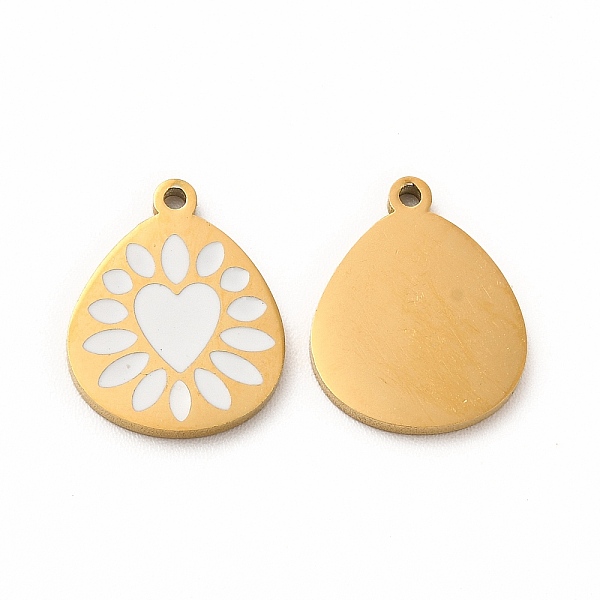 

PandaHall Ion Plating(IP) 304 Stainless Steel Enamel Pendants, Teadrop with Heart Pattern, White, 15x12x1mm, Hole: 1.2mm Alloy+Enamel Heart...