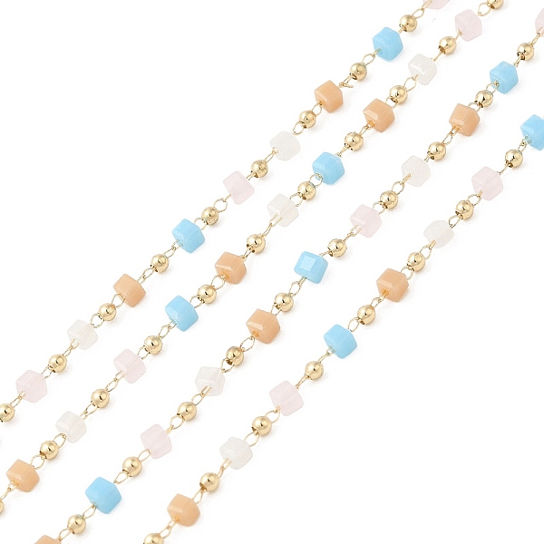 Faceted Cube Glass & Round Beaded Chains