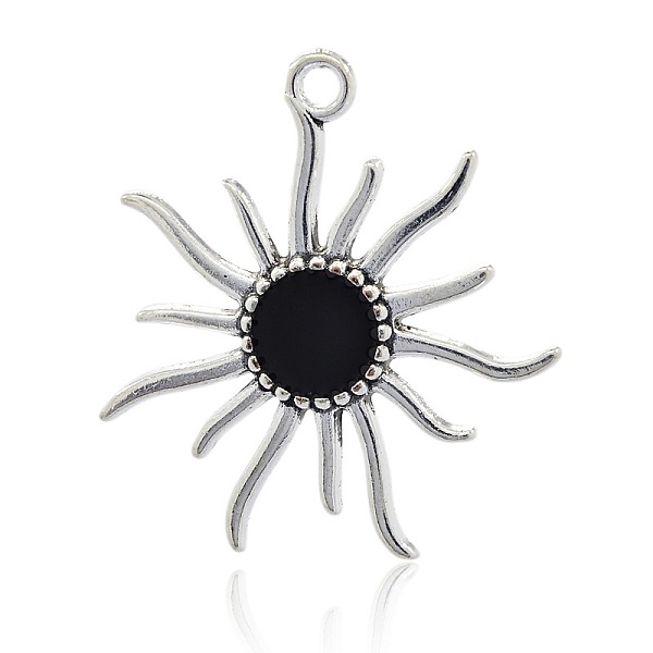

PandaHall Antique Silver Alloy Enamel Sun Pendants, Black, 51.5x47x3mm, Hole: 4mm Alloy+Enamel Sun Black
