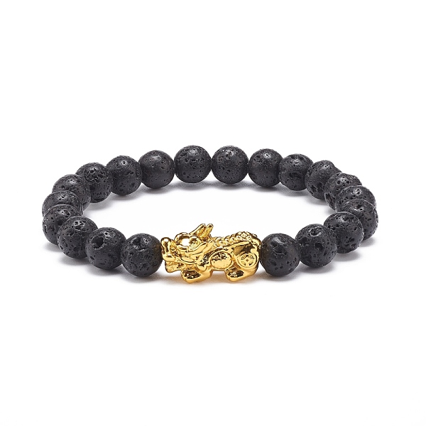 

PandaHall Natural Lava Rock & Alloy Pixiu Beaded Stretch Bracelet, Essential Oil Gemstone Jewelry for Men Women, Golden, Inner Diameter...
