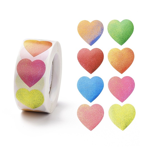 

PandaHall Valentine's Day Heart Paper Stickers, Glittered Gradient Color Adhesive Labels Roll Stickers, Gift Tag, for Envelopes, Party..., Multicolor