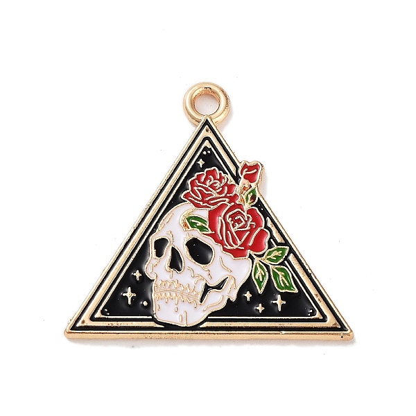 

PandaHall Halloween Alloy Enamel Pendants, Golden, Triangle with Skull & Rose, 25x26x1.5mm, Hole: 2mm Alloy+Enamel Triangle
