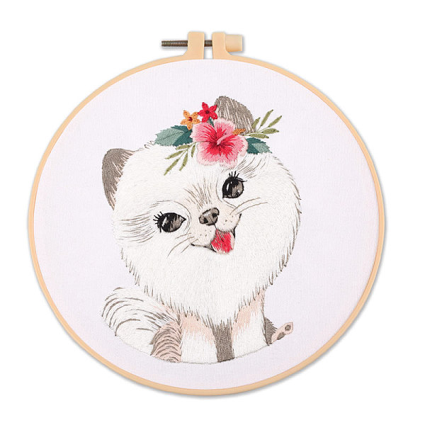 

PandaHall DIY Puppy Dog Embroidery Kit for Beginners, Included Plastic Embroidery Hoop, Needle, Threads, Cotton Fabric, Pomeranian Pattern..., White