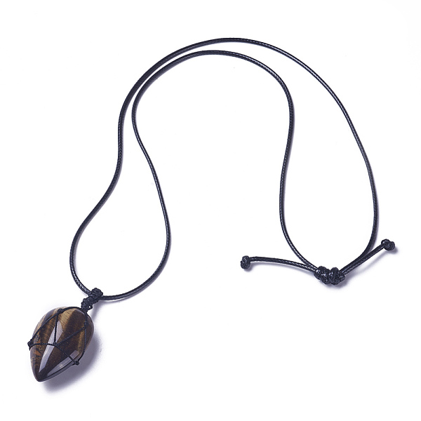 

PandaHall Natural Tiger Eye Beaded Pendant Necklaces, Adjustable, with Waxed Cord, teardrop, 18.1~29.9 inch(46~76cm), 2mm Tiger Eye