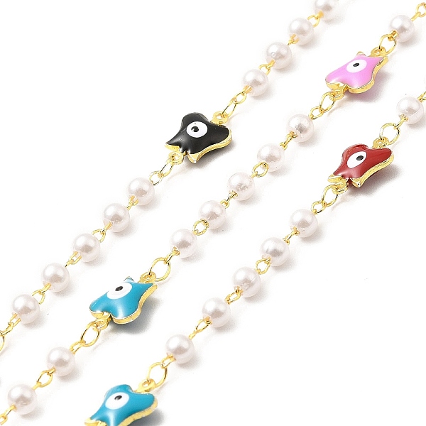 

PandaHall Handmade Brass Enamel Butterfly with Evil Eye Link Chain, with Glass Pearl, Soldered, with Spool, Cadmium Free & Lead Free, Real..., Multicolor