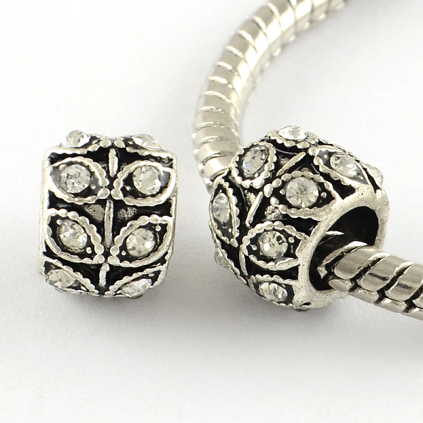 

PandaHall Antique Silver Plated Alloy Rhinestone Large Hole European Beads, Rondelle with Leaf, Crystal, 9x7mm, Hole: 5mm Alloy+Rhinestone..., Clear