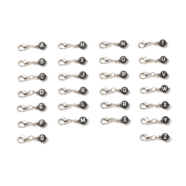 

PandaHall Acrylic Pendants Decoration, with Zinc Alloy Lobster Claw Clasps and Iron Findings, Flat Round with Alphabet, Black, 28mm...