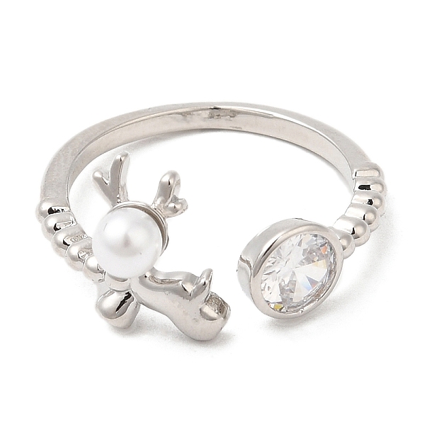 

PandaHall Plastic Pearl Christmas Deer Open Cuff Ring with Cubic Zirconia, Rack Plating Brass Ring, Cadmium Free & Lead Free, Platinum..., Clear
