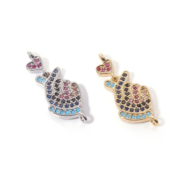 

PandaHall Brass Micro Pave Cubic Zirconia ASL Links connectors, Gesture For I Love You, Colorful, Mixed Color, 25.5mm, Hole: 1.2mm, Heart...