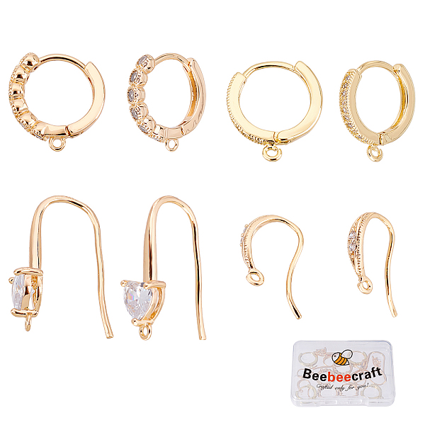 

PandaHall Beebeecraft 16Pcs 4 Style 18K Real Gold Plated Earrings Hooks and Hoop Earring Findings with Loop for Women Girl Jewelry Making..., Clear