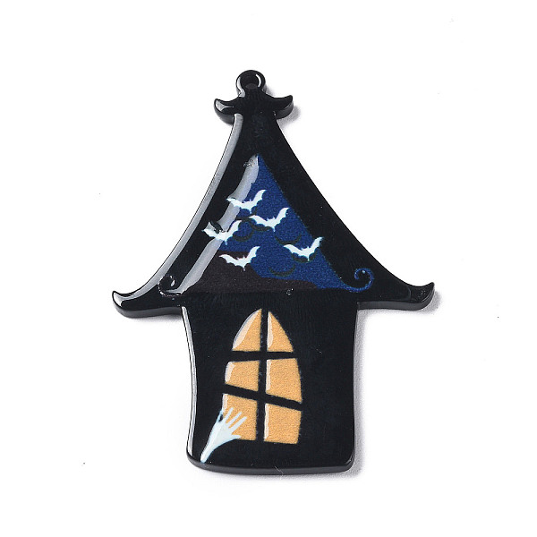 

PandaHall Halloween Opaque Printed Acrylic Pendants, Haunted House Charm, 55x39.5x2mm, Hole: 1.5mm Acrylic House