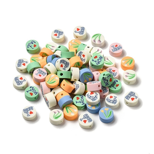 

PandaHall Mother's Day Handmade Polymer Clay Beads, Flat Round, Flower Pattern, 9~9.5x4~5mm, Hole: 1.6mm Polymer Clay Flower Multicolor
