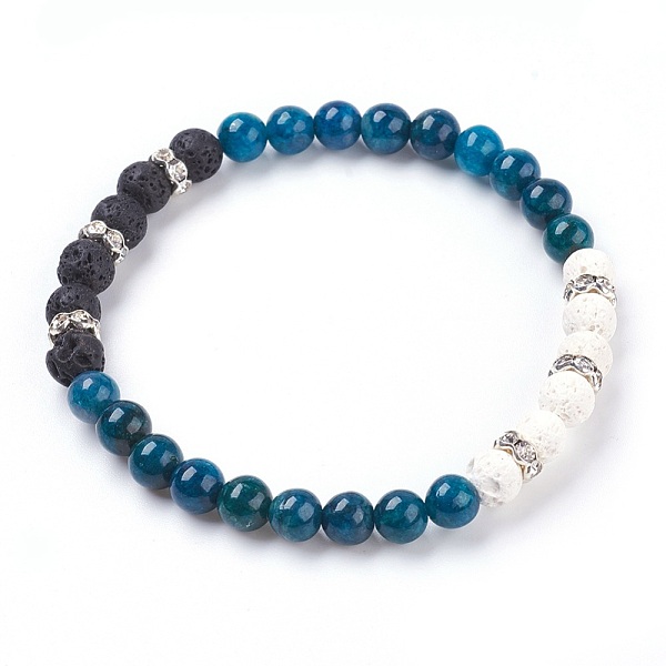 

PandaHall Natural Apatite Stretch Bracelets, with Dyed Natural Lava Rock(Dyed) Beads and Rhinestone Spacer Beads, 2-1/8 inch(5.5cm) Apatite..., Cyan