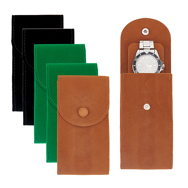

PandaHall 6 Pcs 3 Colors Velvet Watch Pouch, 6.71×13cm Double-Sided Portable Watch Pouch Watch Storage Bag and Organizer with Snap Button..., Multicolor