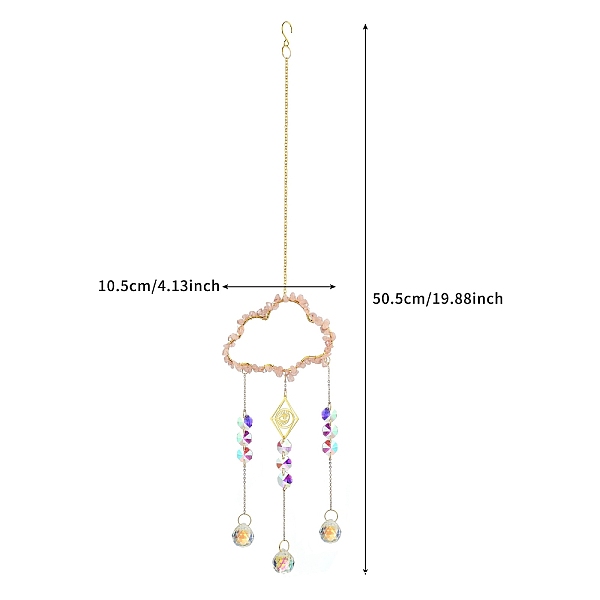 

PandaHall Alloy Cloud with Natural Rose Quartz Chips Beaded Hanging Pendant Decorations, Glass Beaded Suncatchers for Party Window, Wall...