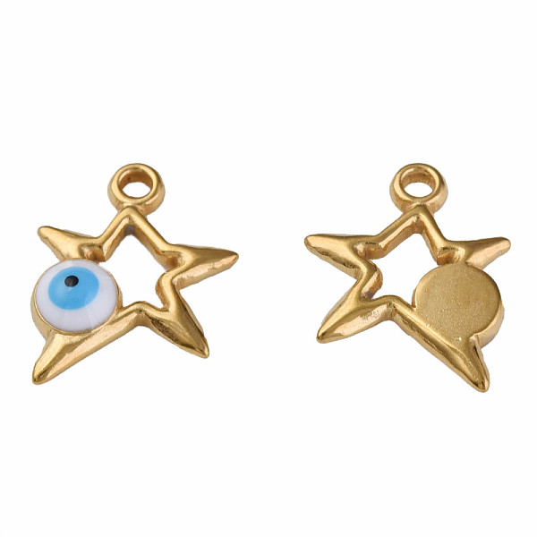 

PandaHall 304 Stainless Steel Enamel Pendants, Star with Evil Eye, Golden, White, 14.5x13x3mm, Hole: 1.6mm Stainless Steel+Enamel Star White