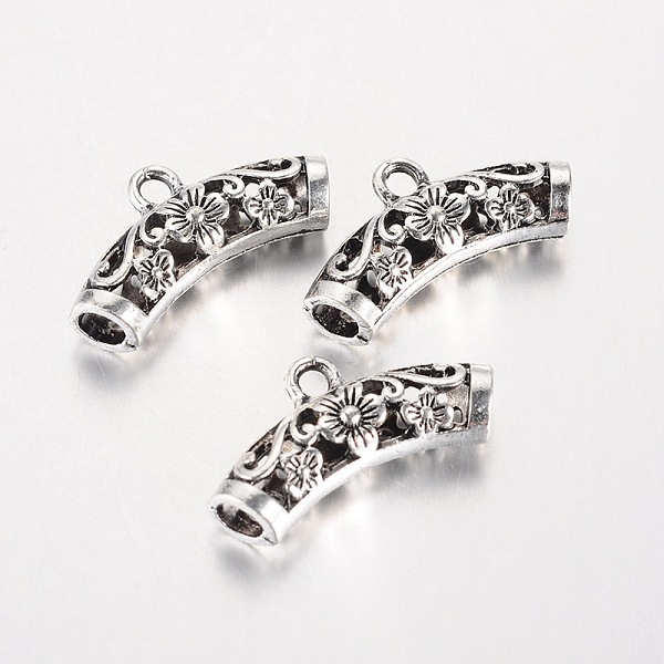 

PandaHall Tibetan Style Hollow Alloy Tube Bails, Loop Bails, Curved Tube Scarf Bail Beads, Antique Silver, 26x13x6.5mm, Hole: 2mm, Inner...