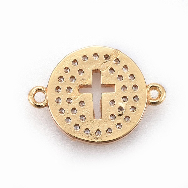

PandaHall Brass Micro Pave Cubic Zirconia Links, Flat Round with Cross, Clear, Golden, 12~12.5x17x2mm, Hole: 1mm Brass+Cubic Zirconia Cross...