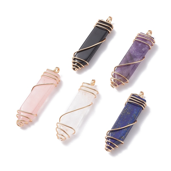 

PandaHall Natural Gemstone Big Pendants, with Light Gold Tone Copper Wire Wrapped, Sword, Mixed Color, 56~59x15~16x9~9.5mm, Hole: 3.5mm..., Multicolor