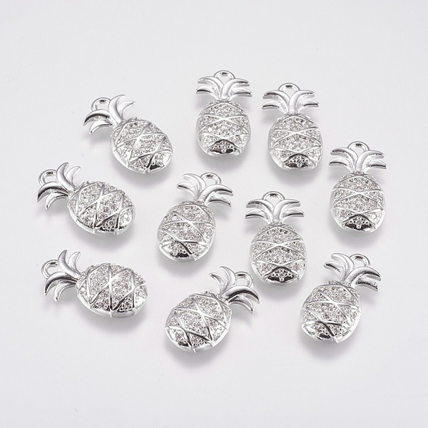 

PandaHall Brass Micro Pave Cubic Zirconia Charms, Pineapple, Real Platinum Plated, 16x9x2.5mm, Hole: 1.5mm Brass+Cubic Zirconia Fruit Clear