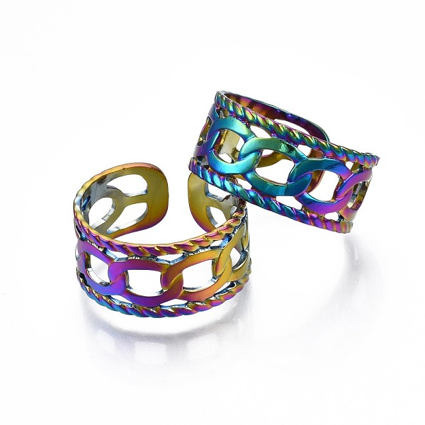 

PandaHall 304 Stainless Steel Curb Chain Shape Cuff Ring, Rainbow Color Open Ring for Women, US Size 10 1/4(19.9mm) 304 Stainless Steel