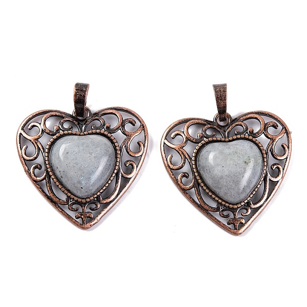 

PandaHall Natural Labradorite Peach Love Heart Pendants, Rack Plating Brass Hollow Heart Charms, Cadmium Free & Lead Free, Red Copper...