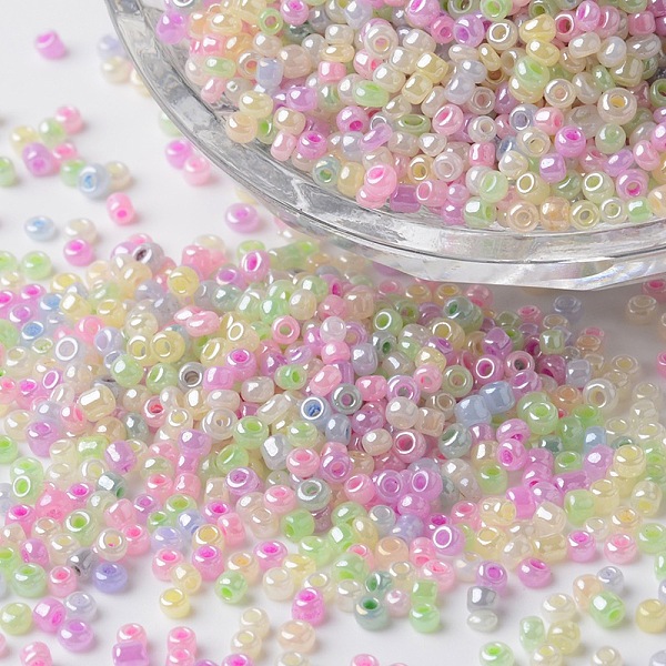 

PandaHall 12/0 Ceylon Pearl Luster Plated Round Glass Seed Beads, Mixed Color, 2~3x1.5~2mm, Hole: 0.8~1mm, about 37500pcs/pound Glass..., Multicolor