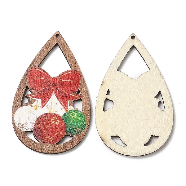 

PandaHall Single Face Printed Wood Big Pendants, Christmas Teardrop Charms with Bowknot, Red, 54x34x2.5mm, Hole: 1.8mm Wood Teardrop Red