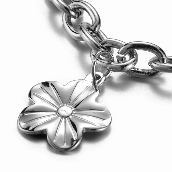

PandaHall 304 Stainless Steel Charm Bracelets, with Lobster Claw Clasps, Flower, Stainless Steel Color, 205mm(8-1/8 inch) 304 Stainless...