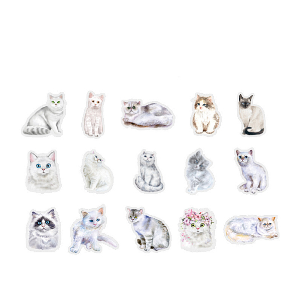 

PandaHall 30Pcs 15 Styles Kitten Theme PET Plastic Cartoon Stickers, Self-adhesive Waterproof Decals, for Suitcase, Skateboard, Refrigerator..., White
