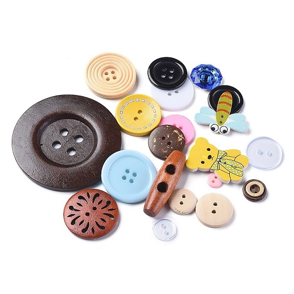 

PandaHall Materials Buttons, Mixed Shapes, Mix Style, Mixed Color, 8.5~40.5x8.5~60x2~11.7mm, Hole: 1.4~6mm Plastic Mixed Shapes Multicolor