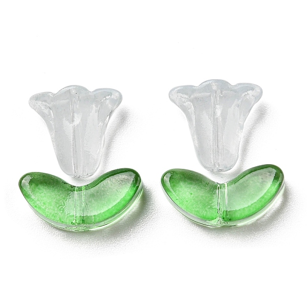 

PandaHall Glass Beads, Morning Glory Flower & Leaf, Light Blue, 10x10.5x5.5mm, Hole: 1mm, 6.5x14x4.5mm, Hole: 1mm, 20pcs/bag Glass Flower