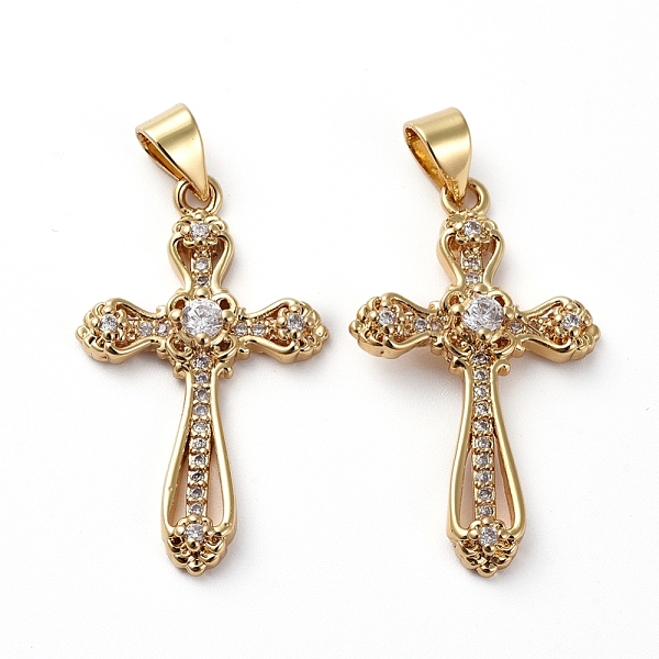 

PandaHall Brass Micro Pave Clear Cubic Zirconia Pendants, Long-Lasting Plated, Cross, Golden, 28x16.5x3.5mm, Hole: 4.5x3mm Brass+Cubic...