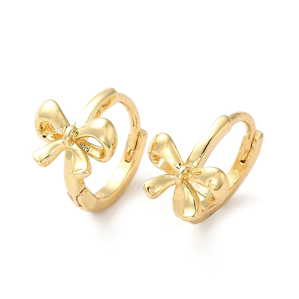 

PandaHall Brass Bowknot Hoop Earrings for Women, Real 18K Gold Plated, 12x14.5x9mm, Pin: 0.8mm Brass