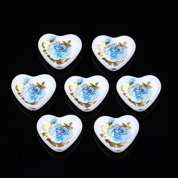 

PandaHall Flower Printed Opaque Acrylic Heart Beads, White, 16x19x8mm, Hole: 2mm Acrylic Heart White