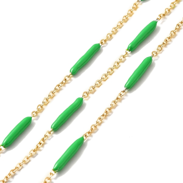 

PandaHall Enamel Column Link Chains, with Ion Plating(IP) Golden 304 Stainless Steel Cable Chains, Unwelded, with Spool, Green, 14~17x2~3mm...