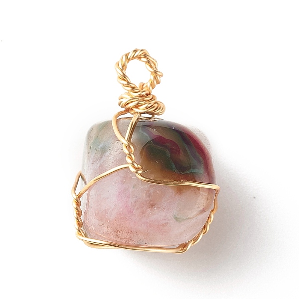

PandaHall Natural Agate Crystal Pendants, with Real 18K Gold Plated Copper Wire Wrapped, Dyed & Heated, Nuggets, Dark Green...