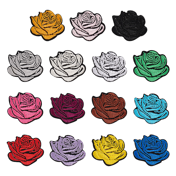 

PandaHall 60Pcs 15 Colors Rose Shape Cloth Iron on Embroidered Patches, Sewing Craft Decoration, Mixed Color, 26x30x1mm, 4pcs/color Cloth..., Multicolor