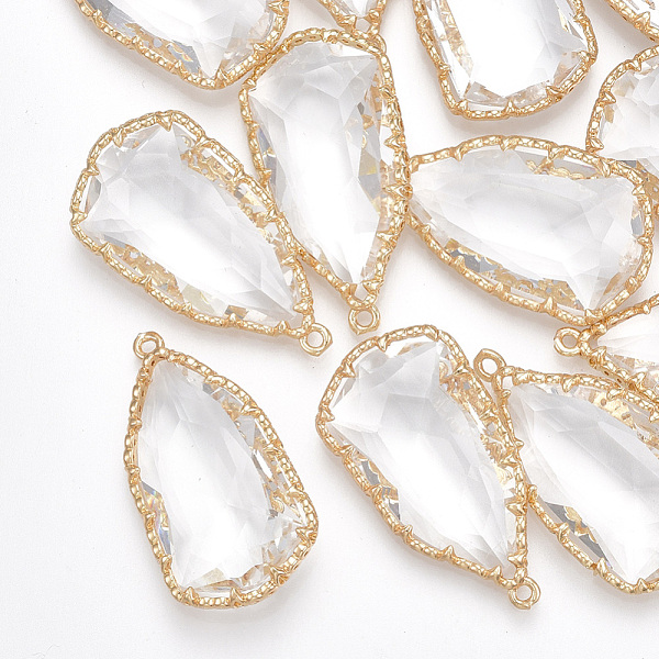 

PandaHall Glass Pendants, with Brass Findings, Faceted, Heteromorphism, Golden, Clear, 33x18x8mm, Hole: 1.5mm Brass+Glass Others Clear