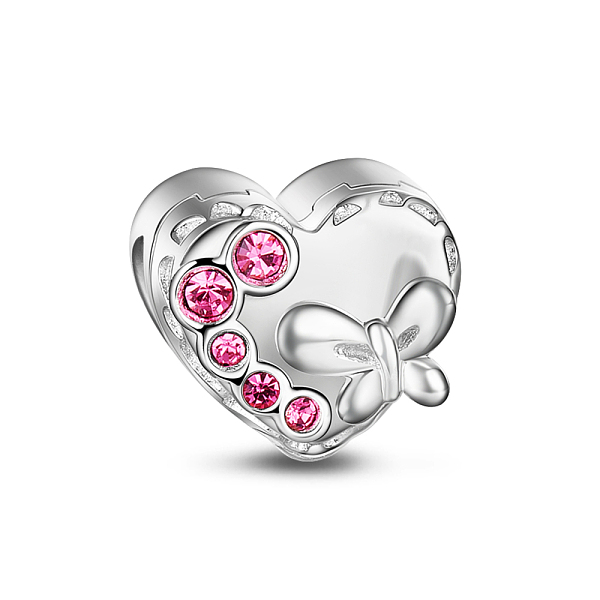 TINYSAND Heart Rhodium Plated 925 Sterling Silver Cubic Zirconia European Large Hole Beads