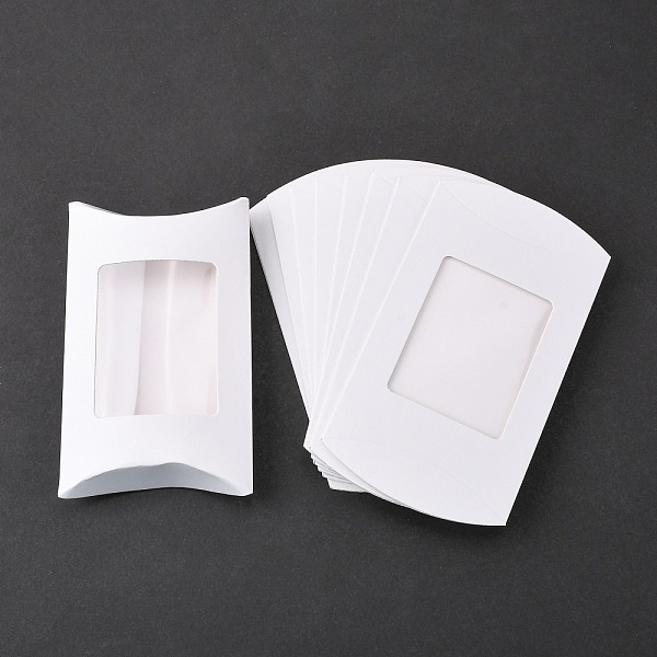 

PandaHall Kraft Paper Pillow Boxes, Gift Candy Packing Box, White, Box: 12.5x8x2cm Paper Pillow White