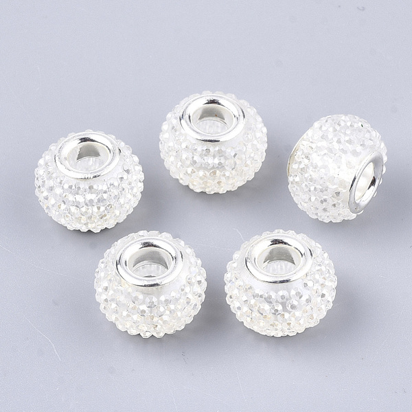 

PandaHall Resin Rhinestone European Beads, Large Hole Beads, with Platinum Tone Brass Double Cores, AB Color, Rondelle, Berry Beads, Clear...