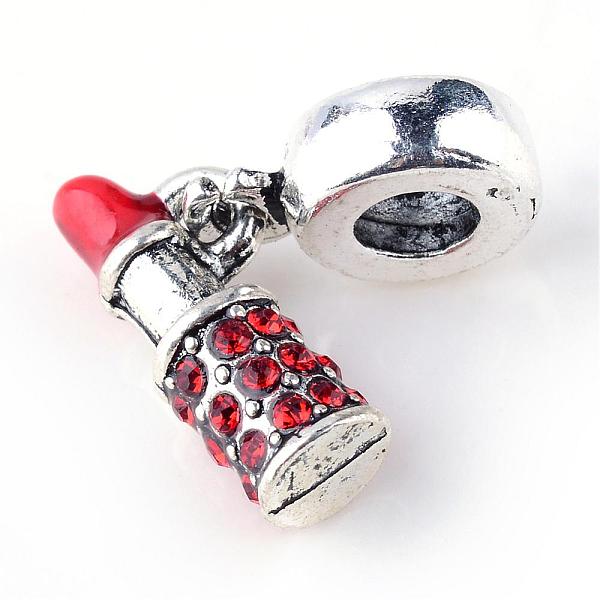 

PandaHall Alloy Rhinestone European Dangle Charms, Enamel Style, Lipstick, Large Hole Pendants, Platinum, Light Siam, 23mm, Hole: 4mm Alloy..., Red