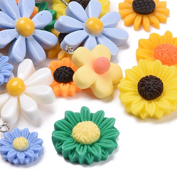 

PandaHall Epoxy Resin Pendants & Cabochons, Mixed Flower, Mixed Color, 18~37.5x17~36.5x3~10mm, Hole: 1~3mm Resin Flower Multicolor